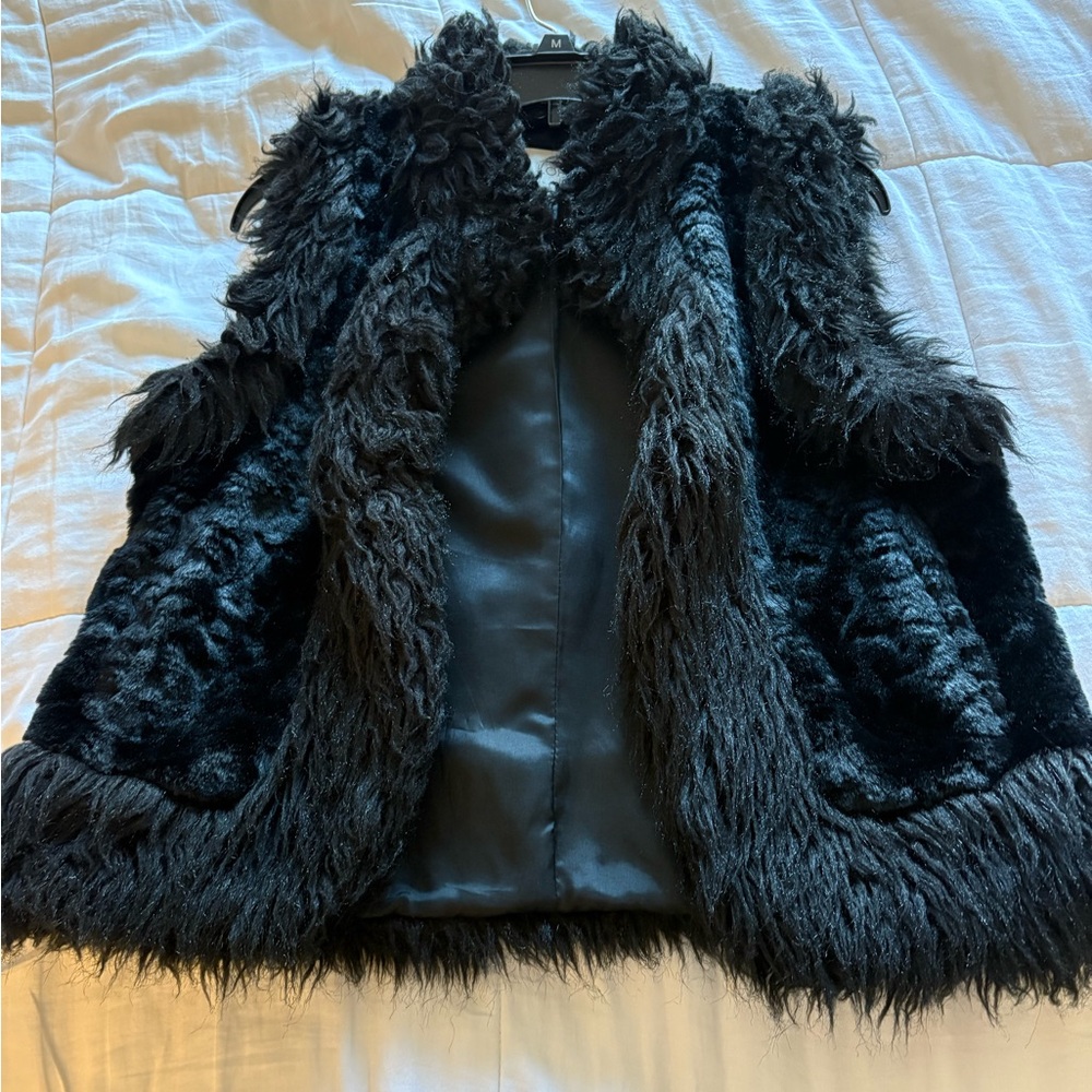 LOFT Black Faux Fur Vest